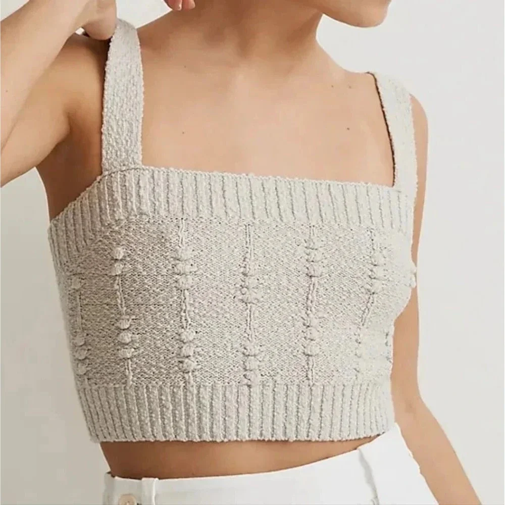 Madewell Cable Knit Tank Top Crop Sweater Light Gray Size‎ M NWT - Picture 1 of 10
